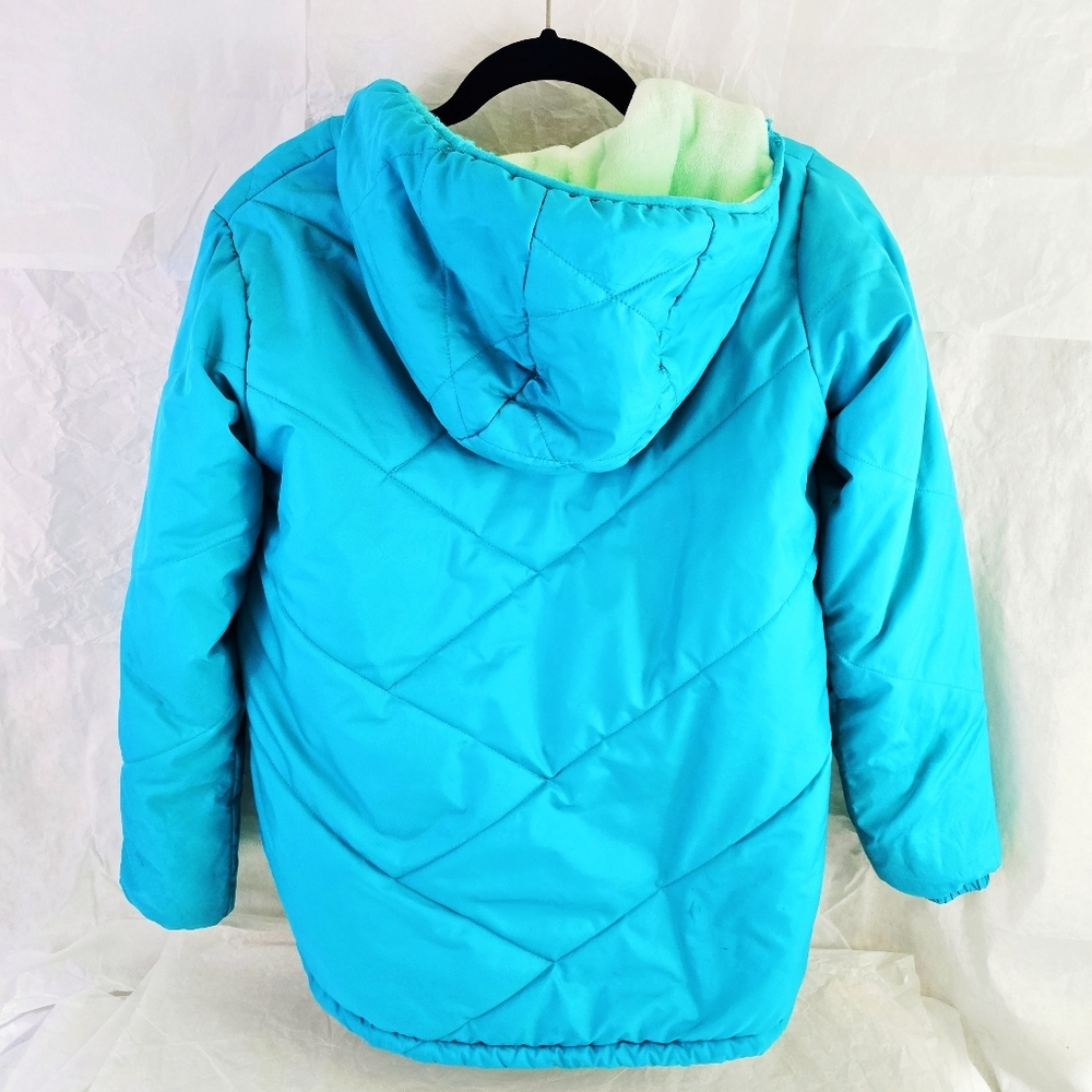 Columbia Youth Sz L Soft Fuzzy Warm REVERSIBLE Jacket Blue and Mint Green Hoodie - Picture 9 of 11